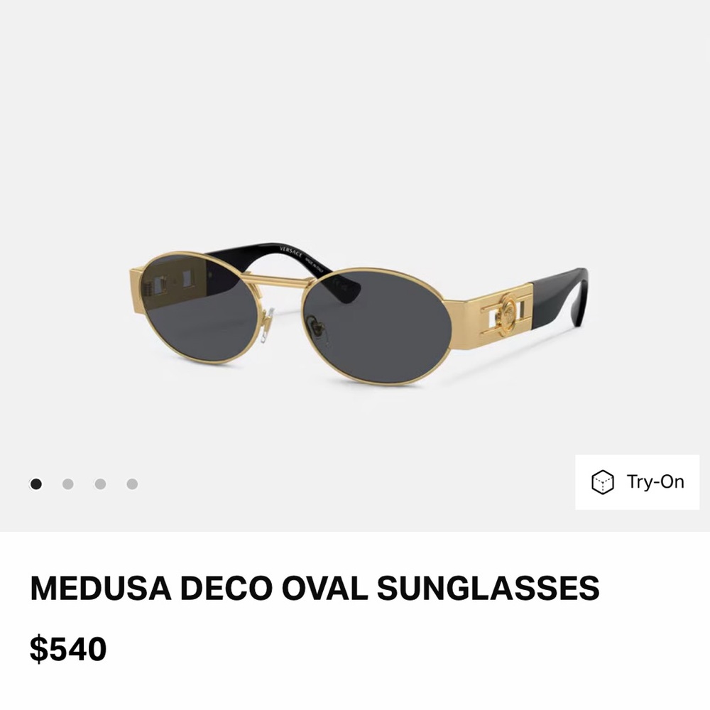 Versace Gold and Black Medusa Deco Oval Sunglasses